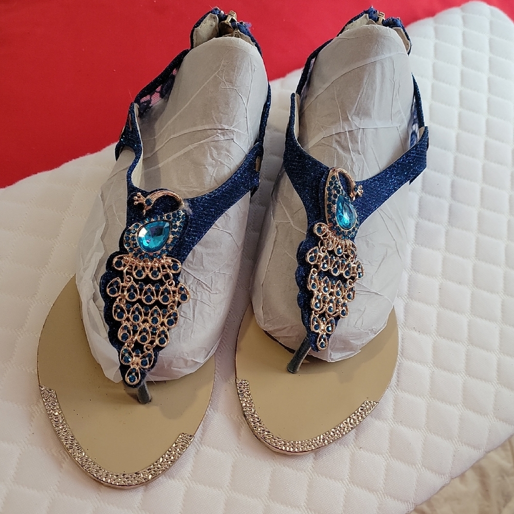 Elegant Blue and Gold Women's Sandals
